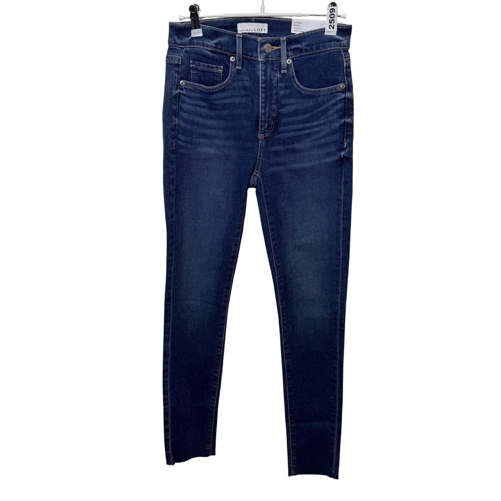 LOFT The Skinny Jeans Womens 24 Dark Wash Mid Rise Raw Hem Denim